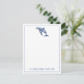 Blue Toile Floral Beach Dolphin Personalisiert Dankeskarte (Stehend Vorderseite)