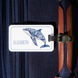 Blue Toile Floral Beach Dolphin Personalisiert Gepäckanhänger