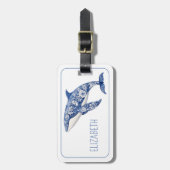 Blue Toile Floral Beach Dolphin Personalisiert Gepäckanhänger (Vorderseite vertikal)