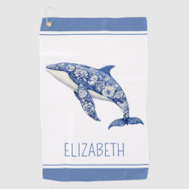 Blue Toile Floral Beach Dolphin Personalisiert Golfhandtuch