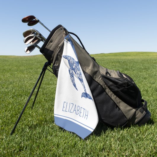 Blue Toile Floral Beach Dolphin Personalisiert Golfhandtuch (Gras)