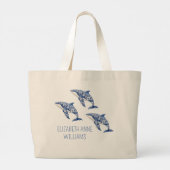 Blue Toile Floral Beach Dolphin Personalisiert Jumbo Stoffbeutel (Rückseite)