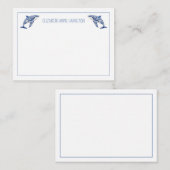 Blue Toile Floral Beach Dolphin Personalisiert Mitteilungskarte (Vorne/Hinten)