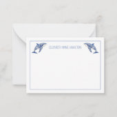 Blue Toile Floral Beach Dolphin Personalisiert Mitteilungskarte (Vorderseite)
