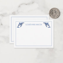 Blue Toile Floral Beach Dolphin Personalisiert