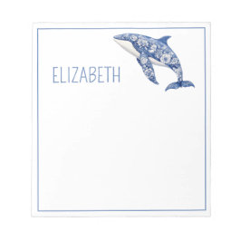 Blue Toile Floral Beach Dolphin Personalisiert Notizblock