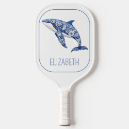 Blue Toile Floral Beach Dolphin Personalisiert Pickleball Schläger