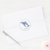 Blue Toile Floral Beach Dolphin Personalisiert Runder Aufkleber (Umschlag)