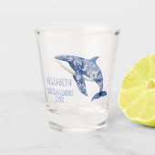 Blue Toile Floral Beach Dolphin Personalisiert Schnapsglas (Vorderseite)