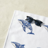 Blue Toile Floral Beach Dolphin Personalisiert Strandtuch (Beispiel)