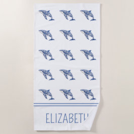 Blue Toile Floral Beach Dolphin Personalisiert Strandtuch