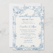 Blue Toile Floral Chinoiserie Brautparty Einladung (Vorderseite)