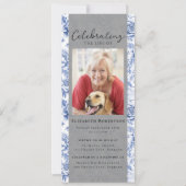 Blue Toile Floral Foto Beerdigung Digital Evite Einladung (Vorderseite)