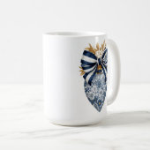 Blue Toile Floral Heart Navy Stripe Bow Kaffeetasse (VorderseiteRechts)