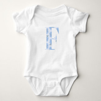 Blue Toile Floral Hydrangea "F" One-Sie Baby Strampler