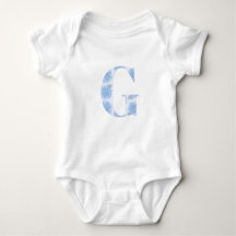 Blue Toile Floral Hydrangea "G" One-Sie
