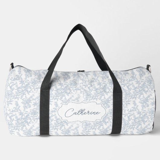 Blue Toile Floral Lace Personalized Duffle Bag (Vorderseite)