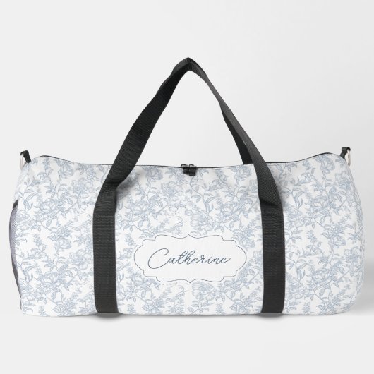 Blue Toile Floral Lace Personalized Duffle Bag (Rückseite)