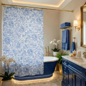 Blue Toile Floral Pattern Classic Botanical Duschvorhang