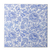 Blue Toile Floral Pattern Classic Botanical Fliese (Vorderseite)
