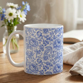 Blue Toile Floral Pattern Classic Botanical Kaffeetasse