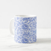 Blue Toile Floral Pattern Classic Botanical Kaffeetasse (Vorderseite Links)