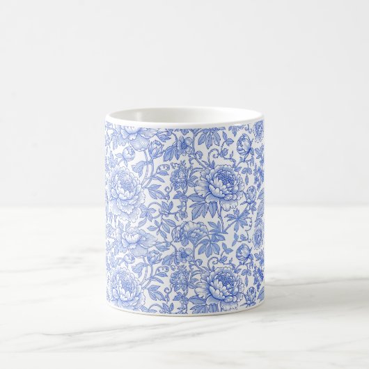 Blue Toile Floral Pattern Classic Botanical Kaffeetasse (Mittel)