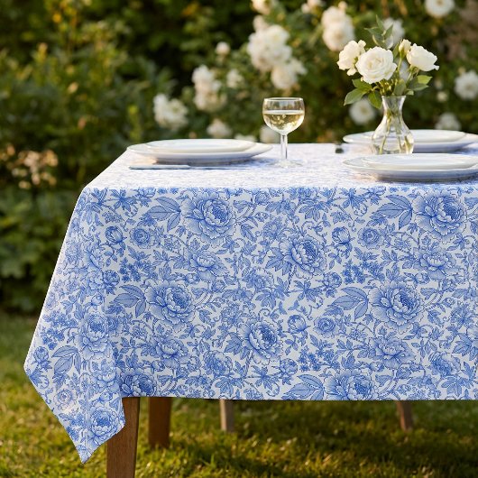 Blue Toile Floral Pattern Classic Botanical Tischdecke