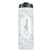 Blue Toile Floral with Script Personalization Thermosbecher (Vorderseite)