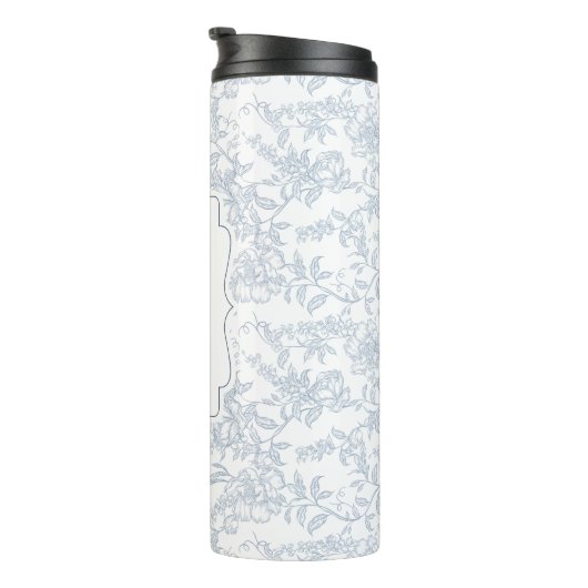 Blue Toile Floral with Script Personalization Thermosbecher (Nach rechts gedreht)