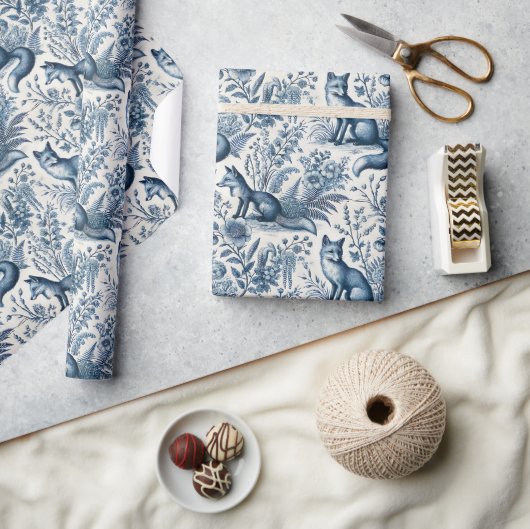Blue Toile Fox Vintage  Geschenkpapier (Kunsthandwerk)