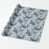 Blue Toile Fox Vintage  Geschenkpapier (Ungerollt)