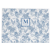 Blue Toile French Monogram Name Große Geschenktüte (Rückseite)