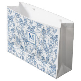 Blue Toile French Monogram Name Große Geschenktüte