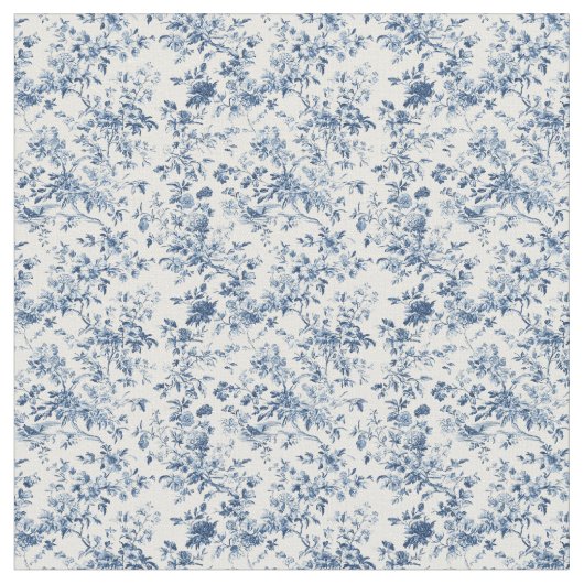 Blue Toile Garden Scene Stoff (Nahaufnahme)