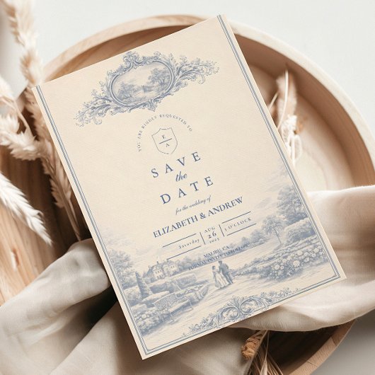 Blue Toile Garten Estate Hochzeit Save The Date