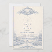Blue Toile Garten Estate Hochzeit Save The Date (Vorderseite)
