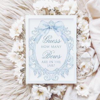 Blue  Toile How Many Bows Baby Boy Shower Einladung