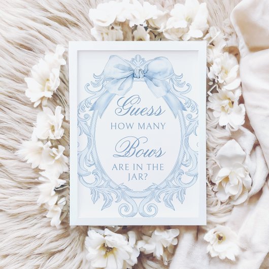 Blue  Toile How Many Bows Baby Boy Shower Einladung