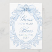 Blue  Toile How Many Bows Baby Boy Shower Einladung (Vorderseite)