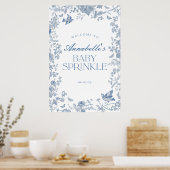 Blue Toile Jouy Floral Baby Sprinkle Begrüßungszei Poster (Küche)