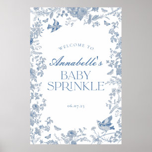 Blue Toile Jouy Floral Baby Sprinkle Begrüßungszei Poster