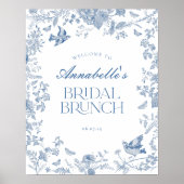 Blue Toile Jouy Floral Bridal Brunch Begrüßungszei Poster (Vorne)
