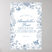 Blue Toile Jouy Floral Geburtstagsparty Begrüßungs