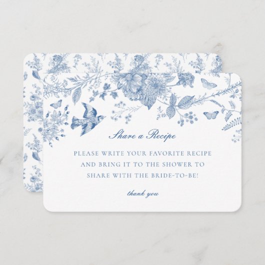 Blue Toile Jouy Share a Recipe Einladung Beilage (Vorne/Hinten)