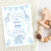  Blue Toile Jungle Animals Kids Birthday Einladung