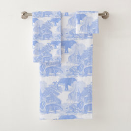 Blue Toile Jungle Animals Safari Chinoiserie Boy Badhandtuch Set