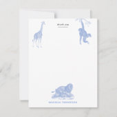 Blue Toile Jungle Animals Safari Chinoiserie Dankeskarte (Vorderseite)