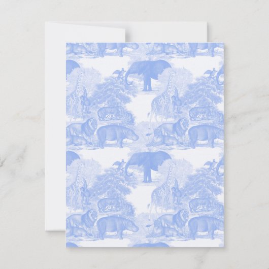 Blue Toile Jungle Animals Safari Chinoiserie Dankeskarte (Rückseite)