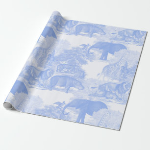 Blue Toile Jungle Animals Safari Chinoiserie Geschenkpapier